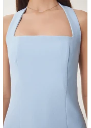 Lovelyİstanbul Thick Strap Midi Woven Dress Sky Blue Lfk0005