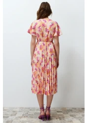  Collection Multi Color Skater/Belt Opening Double Breasted Handkerchief Sleeves Ribbed Stretchy Knitted Midi Dress TWOSS24EL00482