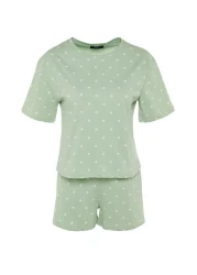  Collection Mint 100% Cotton Polka Dot and Heart Shorts Knitted Pajamas Set Thmss21Pt1485