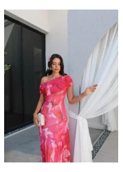 ESRAHELVACI فستان منقوش عليه زهور بياقة مادونا