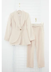  Modest Stone Arched Crepe Lined Jacket Pants Woven Bottom Top Set TCTSS24US00010