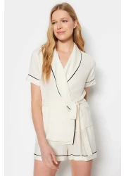  Collection Beige Belted Pregnant Pajama Set with Separate Viscose Shorts