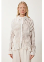 Happiness İstanbul قميص نسائي منسوج برباط كريمي DP00234