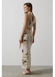  Collection Beige Tie Dye Patterned Wrap Midi Woven Skirt Twoss25Et00052