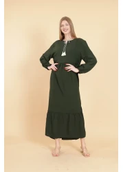 mervemoda Women's Khaki long sleeve full length Burgundy woven dress