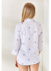 Olalook قميص كتان بأكمام مطوية باللون الأزرق الداكن من Little Ecru GML-19000825