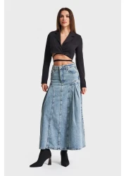 its basic تنورة نسائية من قماش الدنيم بتصميم فسكوزي مطوي 3S5-65