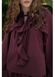 Hooopstore Boho Voile Burgundy Blouse Skirt Set