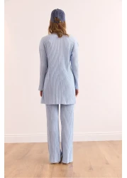 Olalook Women's Baby Blue Top Slit Blouse Bottom Palazzo Corded Suit TKM-19000180