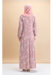 sefamerve فستان منقوش بأكمام مطاطية 2047-01 مسحوق