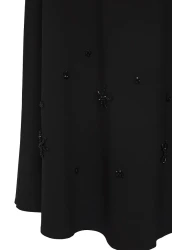  Collection فستان أسود مستقيم على شكل حرف A مزين بالأحجار المنسوجة فستان متوسط الطول غير مبطن أنيق/مساء