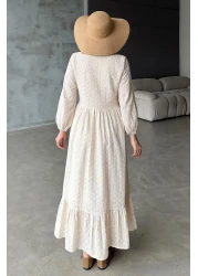 Olcay فستان غيبور بطول متوسط ​​مع أزرار بيج 9351-E