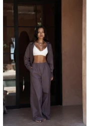 MAİ COLLECTİON Mirabella Brown Brown Shirt Pants Set