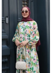 LOCCO فستان نسائي منقوش باللون الأخضر