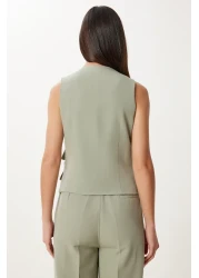 Happiness İstanbul بدلة سروال Palazzo من الكتان الأخضر للنساء من Çağla BV00126