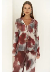 BOHEMAİ Saifudin Lacing Detailed Burgundy Shirt Pants Suit