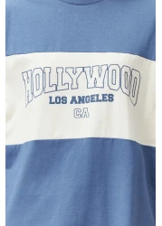  Collection Indigo 100% Cotton Color Blocked City Printed Oversize/Wide Cut Knitted T-Shirt TWOSS24TS00079