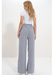 Trend Alaçatı Stili Gray High Waist Elastic Wide Leg Women's Trousers - Alc-X12712