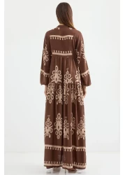 Bigdart موديل 2423 فستان بني منقوش أصلي