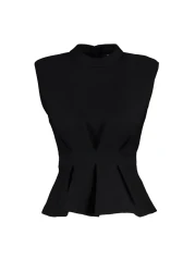  Collection Black Crew Neck Sleeveless Woven Blouse TWOAW23BZ00559