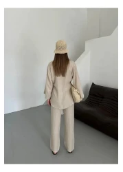 Laluvia طقم كيمونو من قماش الكتان مع تفاصيل حجرية جانبية - 8373