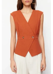  Collection Tile Woven Bone Button Detailed Double Breasted Blouse TWOSS20BZ0707