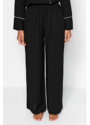 Collection Double Breasted Cut Viscose Black Pajamas Set - Belted and Piping Detail Thmaw22pt1109
