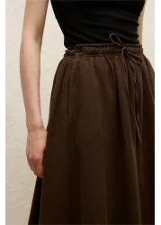 Manuka Bitter Brown Linen Skirt - Loose Cut