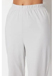  Collection Light Gray Printed T-Shirt and Trousers Knitted Pajamas Set 100% Cotton - Thmss23Pt00134