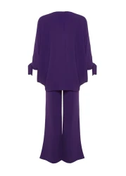  Modest Purple Bat Sleeve Woven Aerobin Tunic-Pants Set TCTSS23US00043