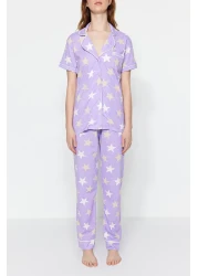  Collection Lilac Star Print Knitted Pajamas Set with Sleep Headband - Thmss21Pt0786