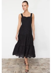  Collection فستان أسود منسوج مبطن بخصر متوسط الطول TWOSS23EL00156