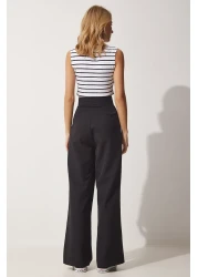 Happiness İstanbul Women's Black Velcro Waist Loose Pants YL00001