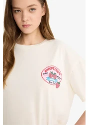 Defacto Coool Oversize Wide Fit Crew Neck Back Printed Short Sleeve T-Shirt F4787Ax25Sm