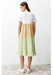  Collection Multicolor Color Block A-line/Bell Form Crew Neck Short Sleeve Knitted T-shirt Dress TWOSS24EL00192