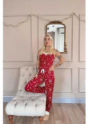Pijamaevi Red Clover Lace Rope Strap Knitted Women's Pajama Set