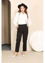 CLB COLLECTION بنطلون نسائي ضيق الساق بخصر مطاطي وزر