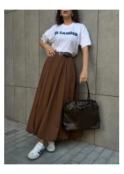 minaaise تنورة نسائية طويلة مبطنة باللون البني 29004