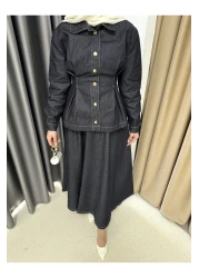 Melike Tatar Snap Fastener Denim Skirt Suit 3-604