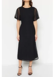  Collection Black A-Cut Back Detail Angel Sleeve Midi Lined Chiffon Woven Dress TWOSS23EL01461