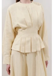 Manuka Linen Double Breasted Tie-Blue Bluz Yellow