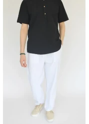 nobility jean بنطلون كتان أبيض مريح صيفي للجنسين مع خصر مرن من القطن برباط رائع