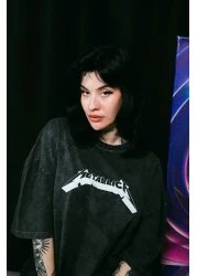 Sekizbiraltı Metallica and Justice for All Printed Oversize Unisex Washable Black Tshirt