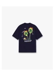 NOMARC Navy Blue T-Shirt - Palm Printed on the Back