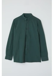  Collection قميص كاكي داكن للجنسين بقصة عادية - 100% قطن، مظهر كتان TMNSS23GO00099