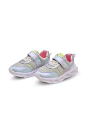 kids A more Valeria Silvery Air Mesh and Vegan Leather Lighted Sole Girls' Sports Shoes Ice Color