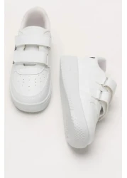 ARS Ayakkabı Casual Boys Girls White Sneakers Velcro Double Stripe Comfortable Lightweight Sneakers