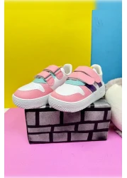 Nstil Unisex Children's Sports Shoes - White, Pink, Velcro, Double Stripe, Comfortable and Lightweight Zl001
