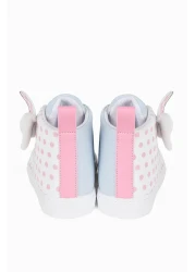 First Step Pink Polka Dot Patterned Ribbon Detailed Velcro Elastic Girl's Sneaker Sports Shoes-s-1005