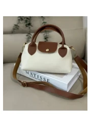 Home Women's Faux Leather Handle Small Size Hand and Shoulder Bag Cream